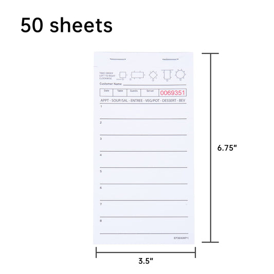 DGBDPACK Guest Check Pads EP-3616WP-1, White Waitress Notepad, Server Order Pads for Restaurants