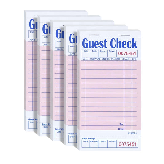 DGBDPACK Guest Check Books for Servers, EP-3632-1 Server Note Pads, Thick Server Paper with Guest Receipt, Waitress Notepads, Pink