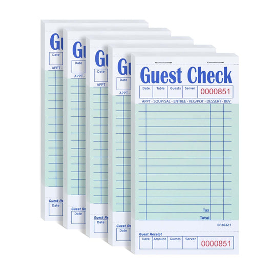 DGBDPACK Guest Check Books for Servers, EP-3632-1 Server Note Pads, Thick Server Paper with Guest Receipt, Waitress Notepads