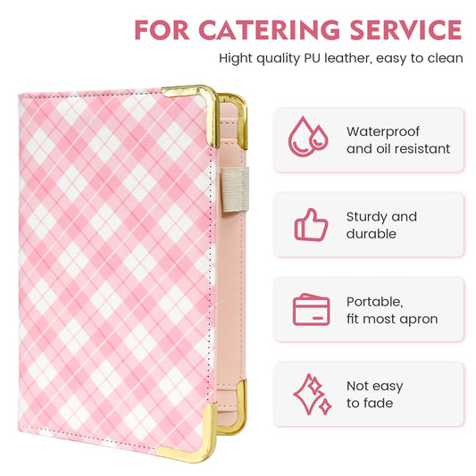 DGBDPACK Server Book for Waitress Organizer Wallet for Women Cute, Receipt Holder Presenter 5 Pockets Waiter Accessories (Pink Plaid)