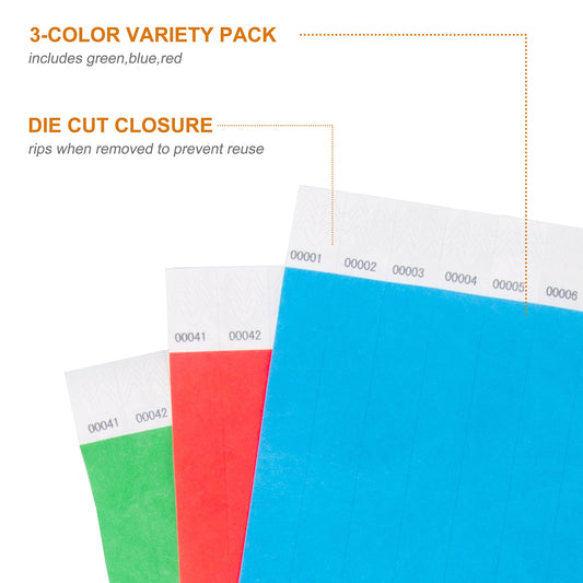 DGBDPACK 3/4" Wristbands with Numbers Waterproof and Tearproof Wrist Straps for Events Parties